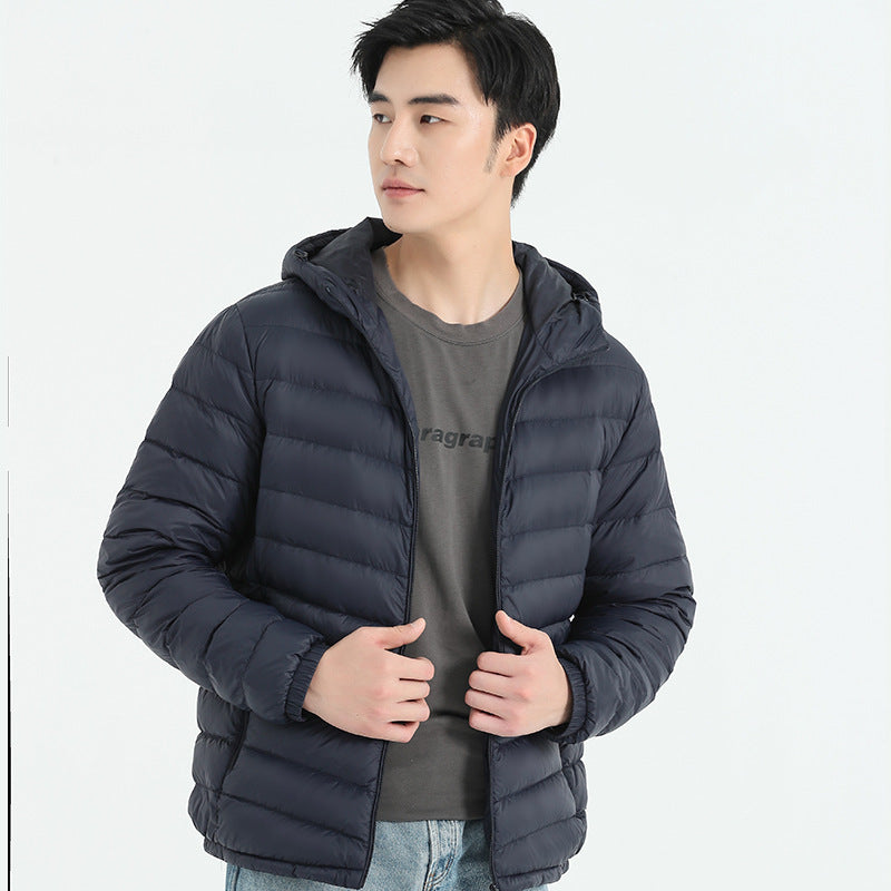 Men's Thin Hood Down Jacket Trendy Korean Slim Fit White Duck Down